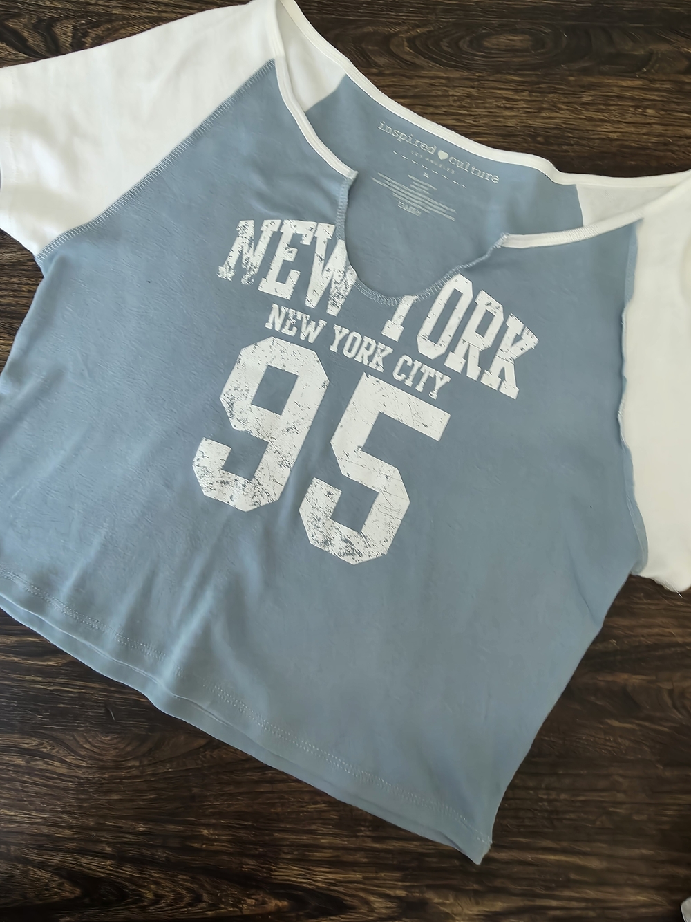 Inspire Light Blue & White Graphic Scoop Neck Tee